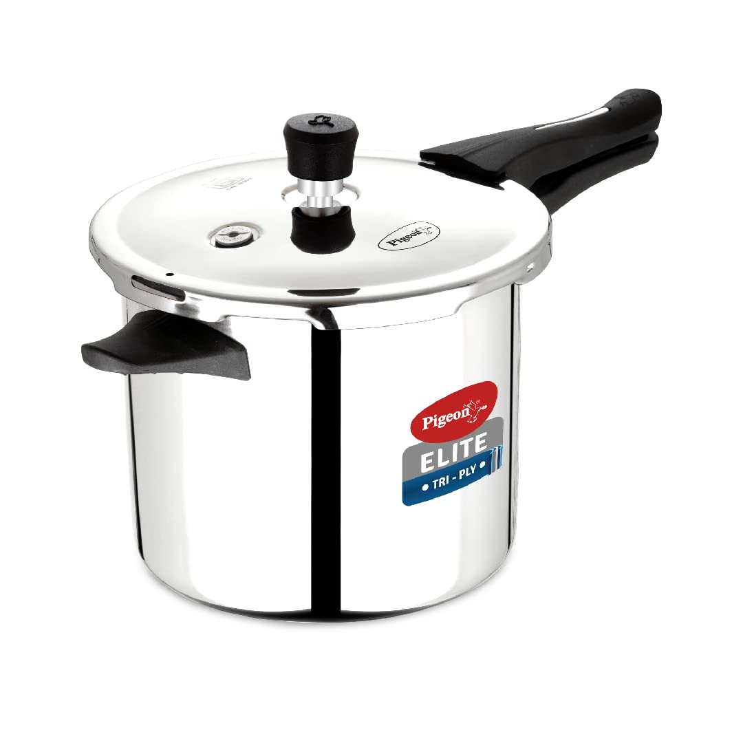 Pigeon Elite Tri Ply Stainless Steel Body Outer Lid Pressure Cooker Induction And Gas Stove Compatible 3 L   Silver